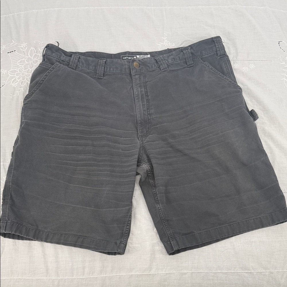Carhartt Shorts Mens 44 x 11 Gray Rugged Flex Relaxed Fit Canvas Utility Work